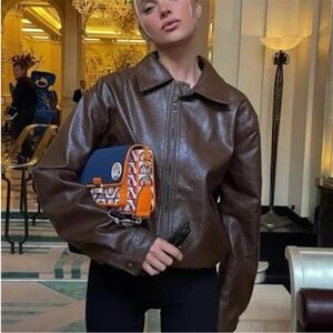 Beaumont Studios faux leather bomber jacket NWT